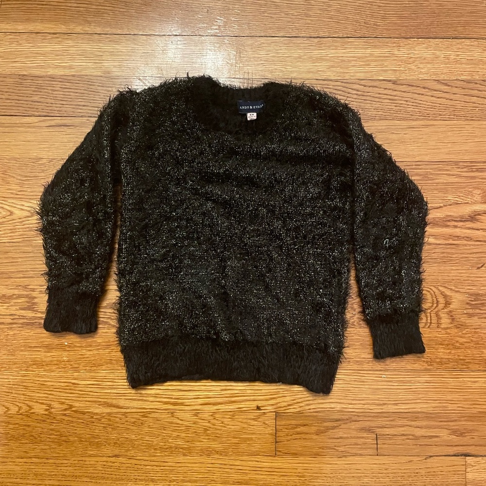Black Lurex Feather Sweater- size 5Y; Andy & Evan